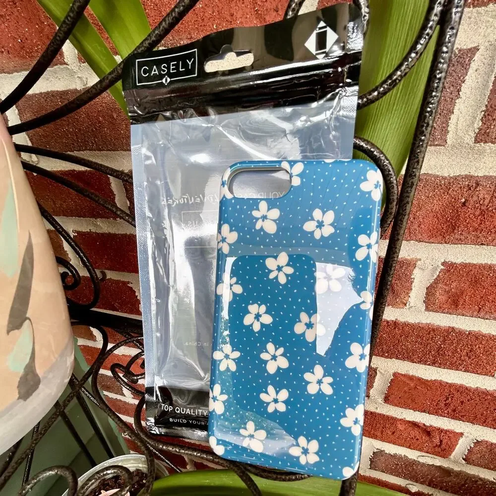 NEW Casely iPhone 6/7/8 Plus Floral Case, Flower My World, Ocean Blue Floral